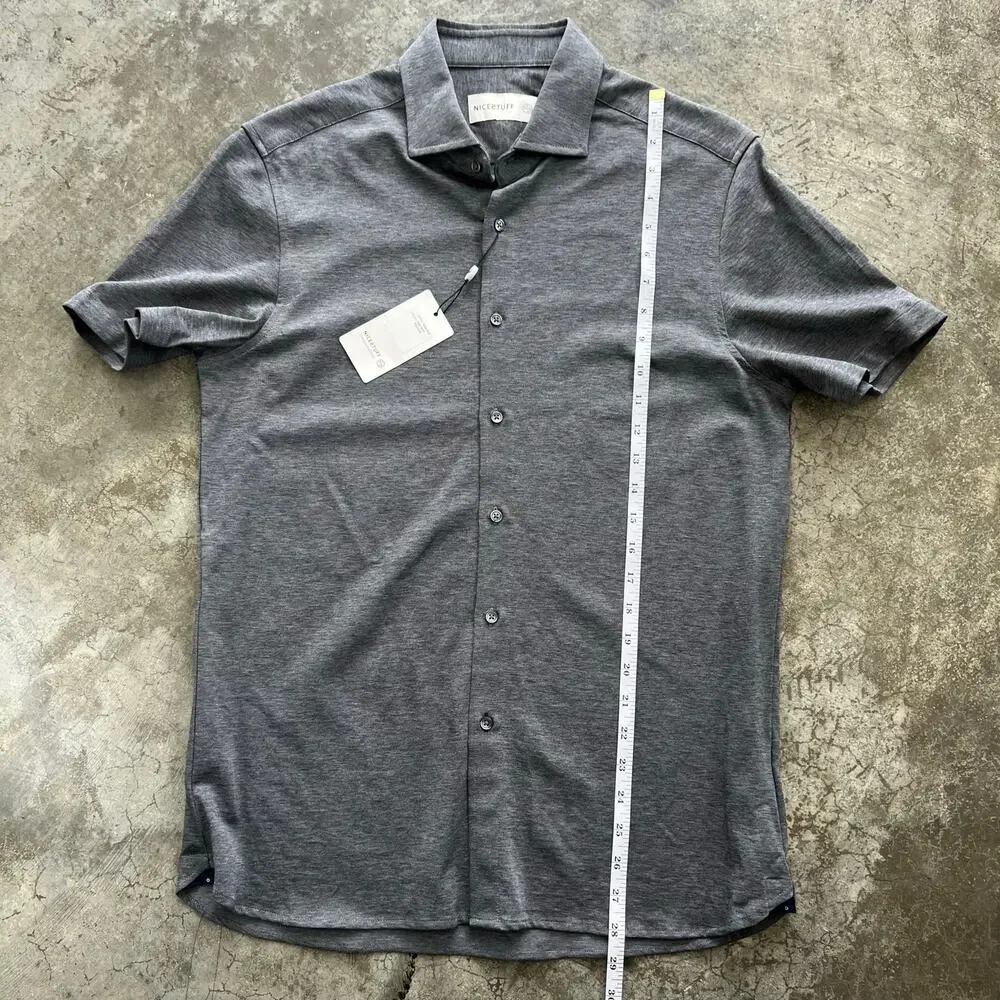 NWT Nice2Stuff NYC Grey Melange Knit Button Down Shirt Minimalist M
